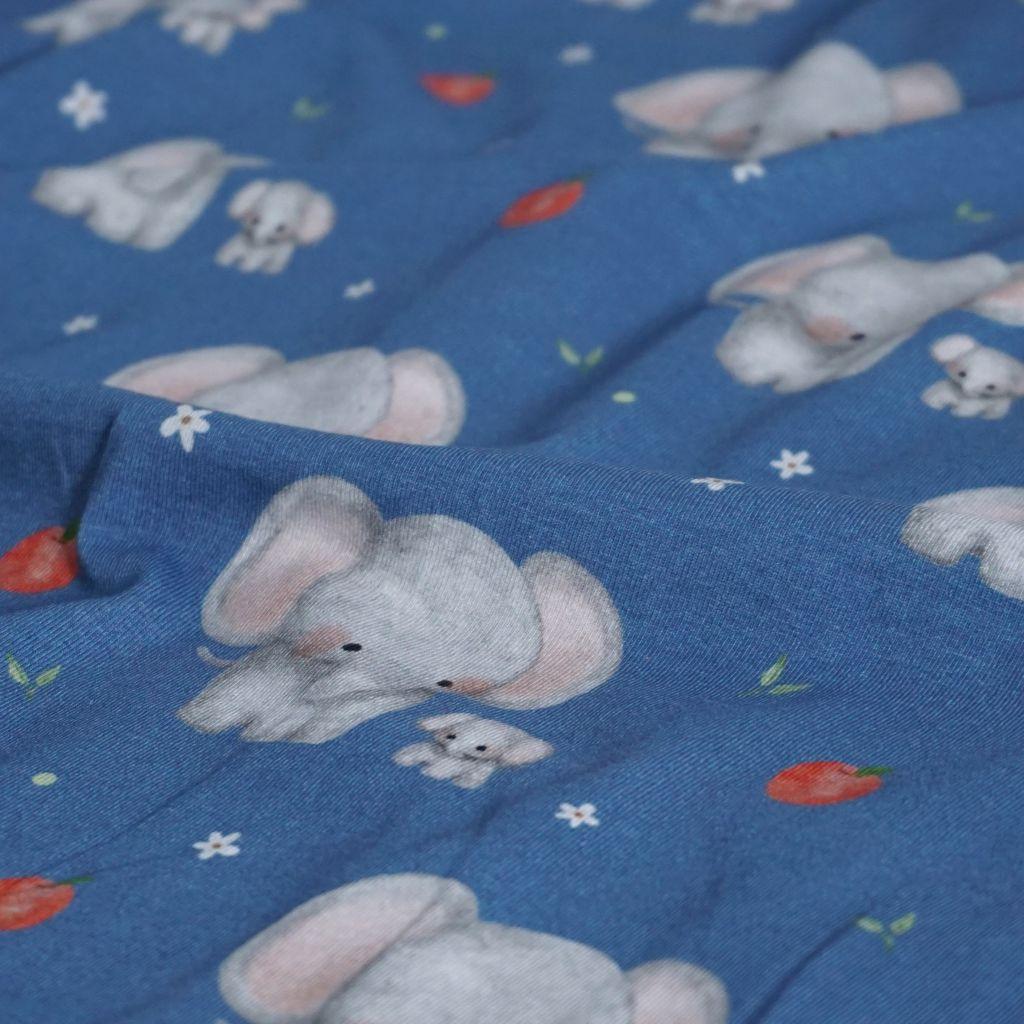Baumwolljersey Elefanten mit Apfel blau – FVJ